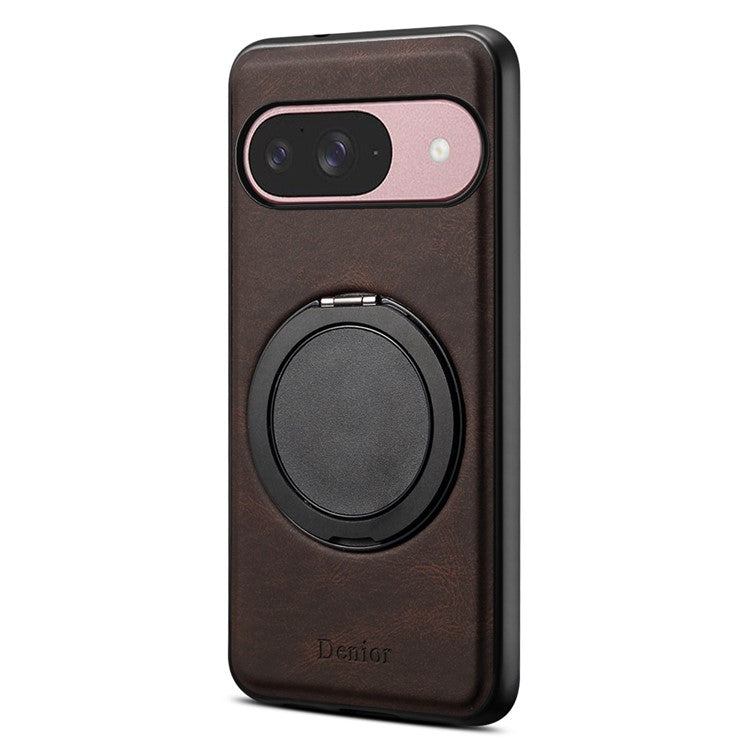 DENIOR A14 For Google Pixel 9 / Pixel 9 Pro Magnetic Case Rotary Kickstand Leather PC TPU Phone Cover - Brown