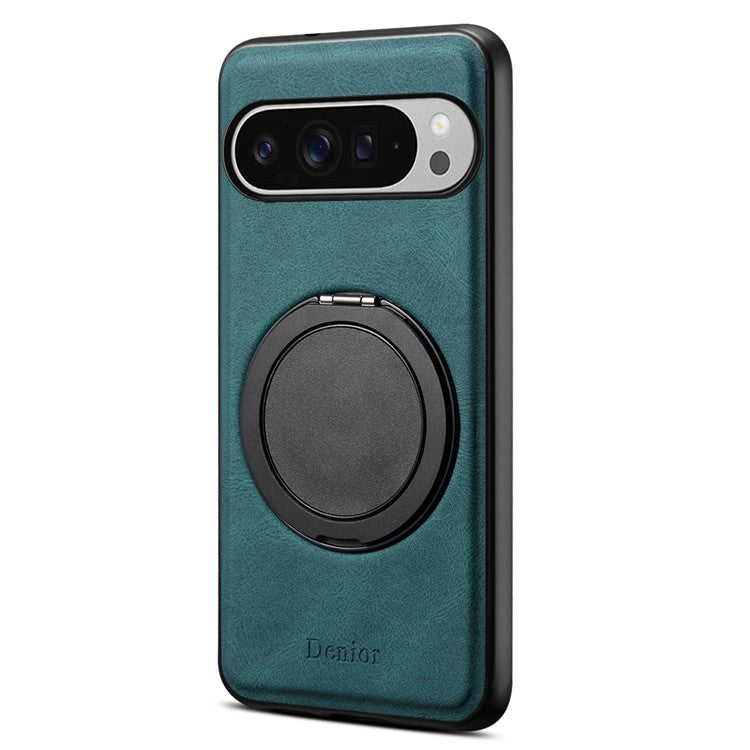 DENIOR A14 For Google Pixel 9 Pro XL Magnetic Case Rotary Kickstand Leather PC TPU Phone Cover - Blue