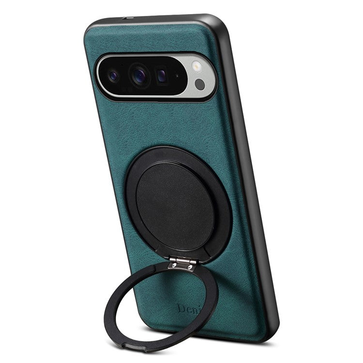 DENIOR A14 For Google Pixel 9 Pro XL Magnetic Case Rotary Kickstand Leather PC TPU Phone Cover - Blue