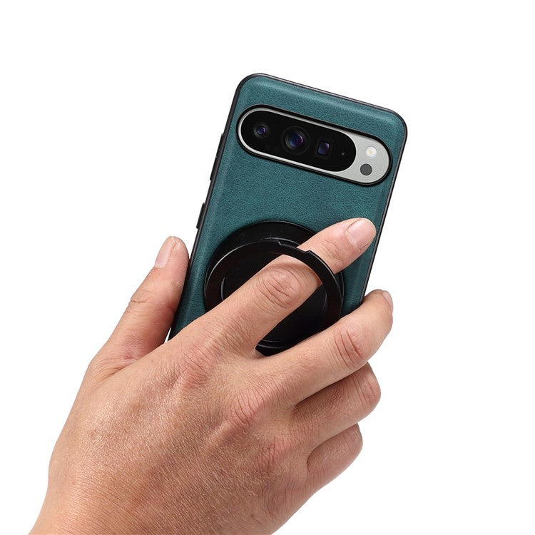 DENIOR A14 For Google Pixel 9 Pro XL Magnetic Case Rotary Kickstand Leather PC TPU Phone Cover - Blue