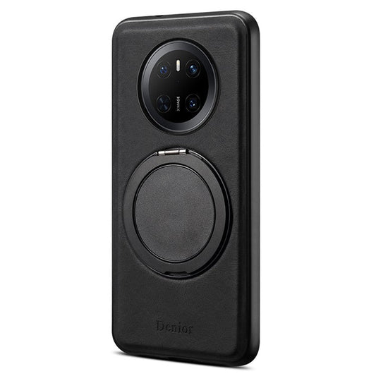 DENIOR A14 For Huawei Mate 70 Magnetic Case Rotary Kickstand Leather PC TPU Phone Cover - Black