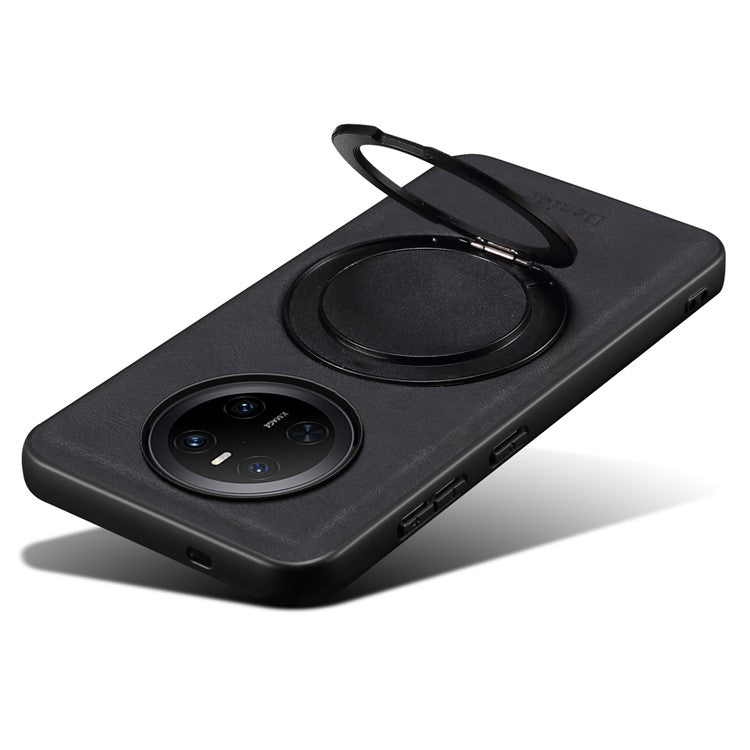 DENIOR A14 For Huawei Mate 70 Magnetic Case Rotary Kickstand Leather PC TPU Phone Cover - Black