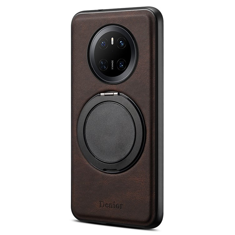 DENIOR A14 For Huawei Mate 70 Magnetic Case Rotary Kickstand Leather PC TPU Phone Cover - Brown