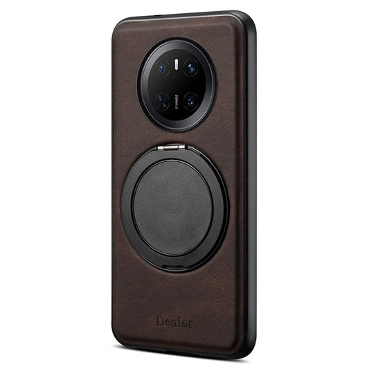 DENIOR A14 For Huawei Mate 70 Magnetic Case Rotary Kickstand Leather PC TPU Phone Cover - Brown