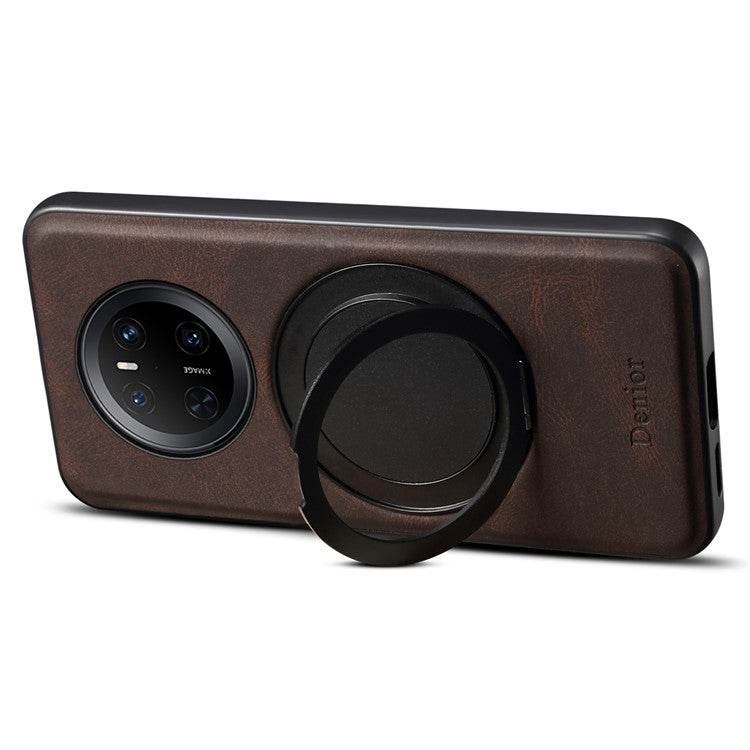 DENIOR A14 For Huawei Mate 70 Magnetic Case Rotary Kickstand Leather PC TPU Phone Cover - Brown