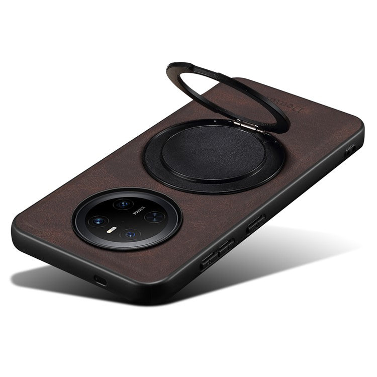 DENIOR A14 For Huawei Mate 70 Magnetic Case Rotary Kickstand Leather PC TPU Phone Cover - Brown