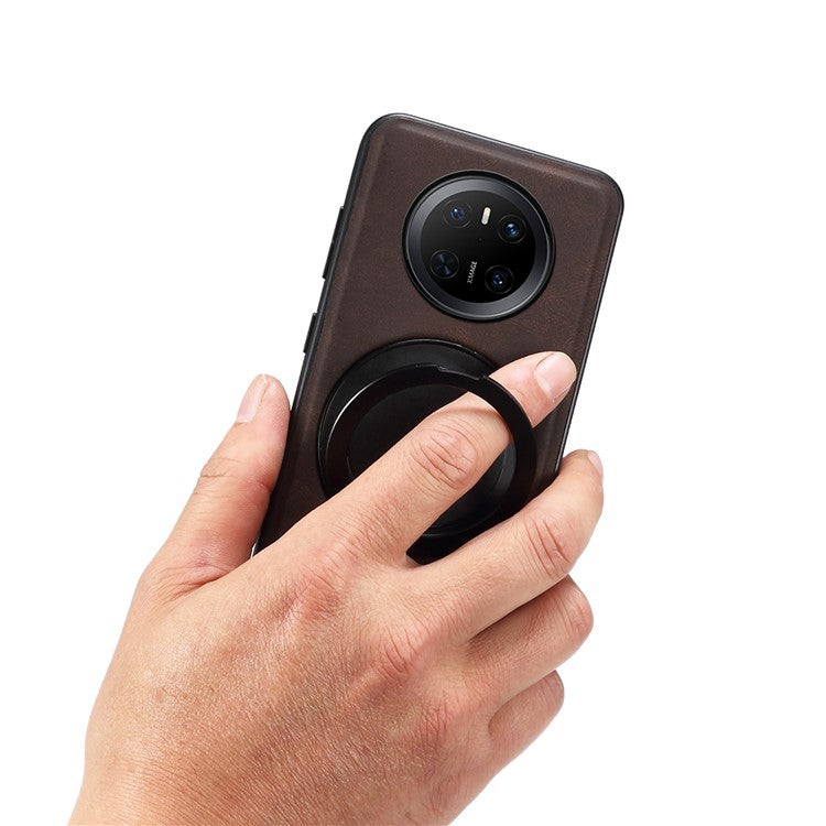 DENIOR A14 For Huawei Mate 70 Magnetic Case Rotary Kickstand Leather PC TPU Phone Cover - Brown