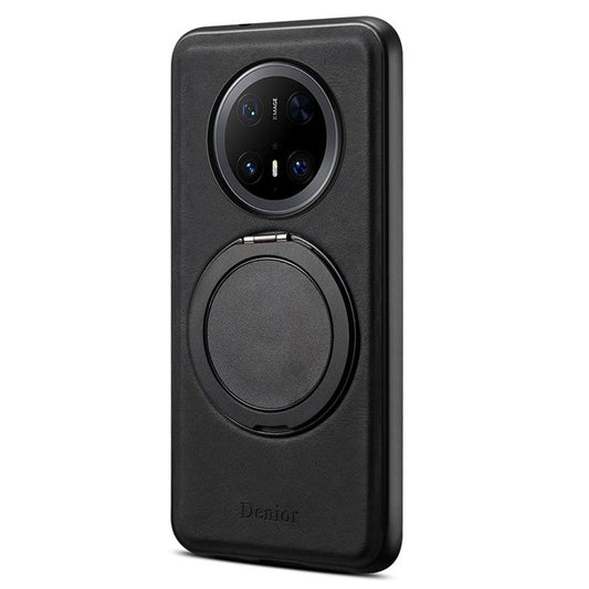 DENIOR A14 For Huawei Mate 70 Pro / Mate 70 Pro+ Magnetic Case Rotary Kickstand Leather PC TPU Phone Cover - Black