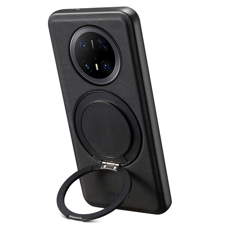 DENIOR A14 For Huawei Mate 70 Pro / Mate 70 Pro+ Magnetic Case Rotary Kickstand Leather PC TPU Phone Cover - Black