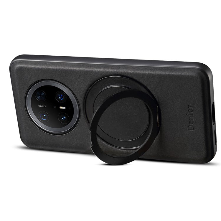 DENIOR A14 For Huawei Mate 70 Pro / Mate 70 Pro+ Magnetic Case Rotary Kickstand Leather PC TPU Phone Cover - Black