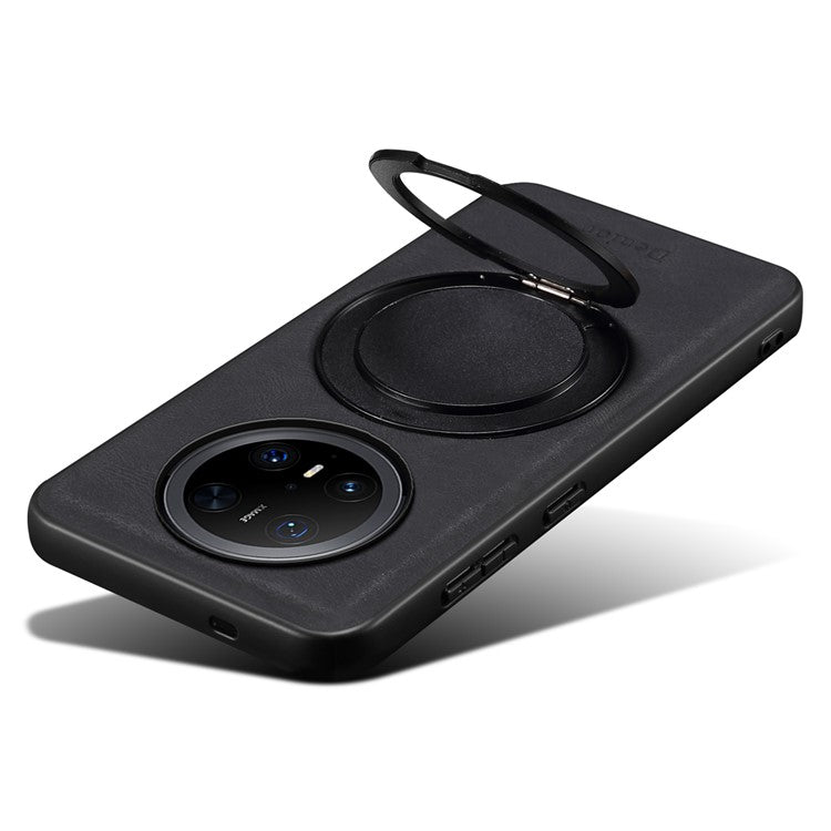 DENIOR A14 For Huawei Mate 70 Pro / Mate 70 Pro+ Magnetic Case Rotary Kickstand Leather PC TPU Phone Cover - Black