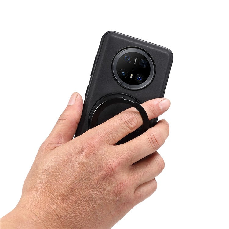 DENIOR A14 For Huawei Mate 70 Pro / Mate 70 Pro+ Magnetic Case Rotary Kickstand Leather PC TPU Phone Cover - Black