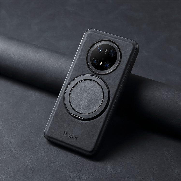 DENIOR A14 For Huawei Mate 70 Pro / Mate 70 Pro+ Magnetic Case Rotary Kickstand Leather PC TPU Phone Cover - Black