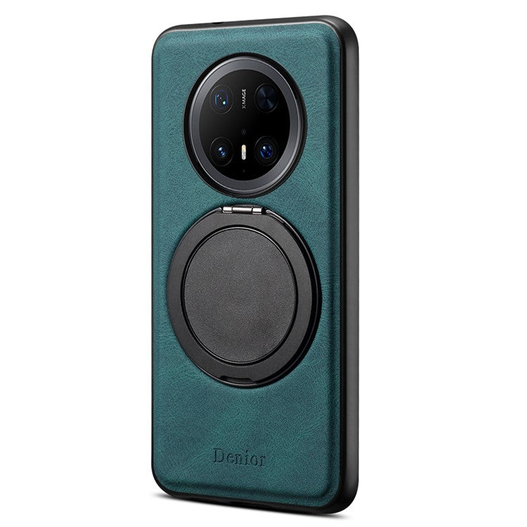 DENIOR A14 For Huawei Mate 70 Pro / Mate 70 Pro+ Magnetic Case Rotary Kickstand Leather PC TPU Phone Cover - Blue