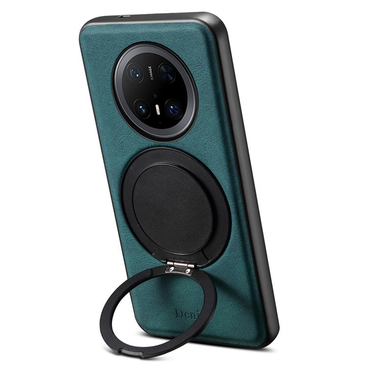 DENIOR A14 For Huawei Mate 70 Pro / Mate 70 Pro+ Magnetic Case Rotary Kickstand Leather PC TPU Phone Cover - Blue