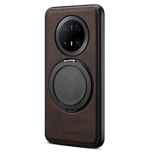 DENIOR A14 For Huawei Mate 70 Pro / Mate 70 Pro+ Magnetic Case Rotary Kickstand Leather PC TPU Phone Cover - Brown