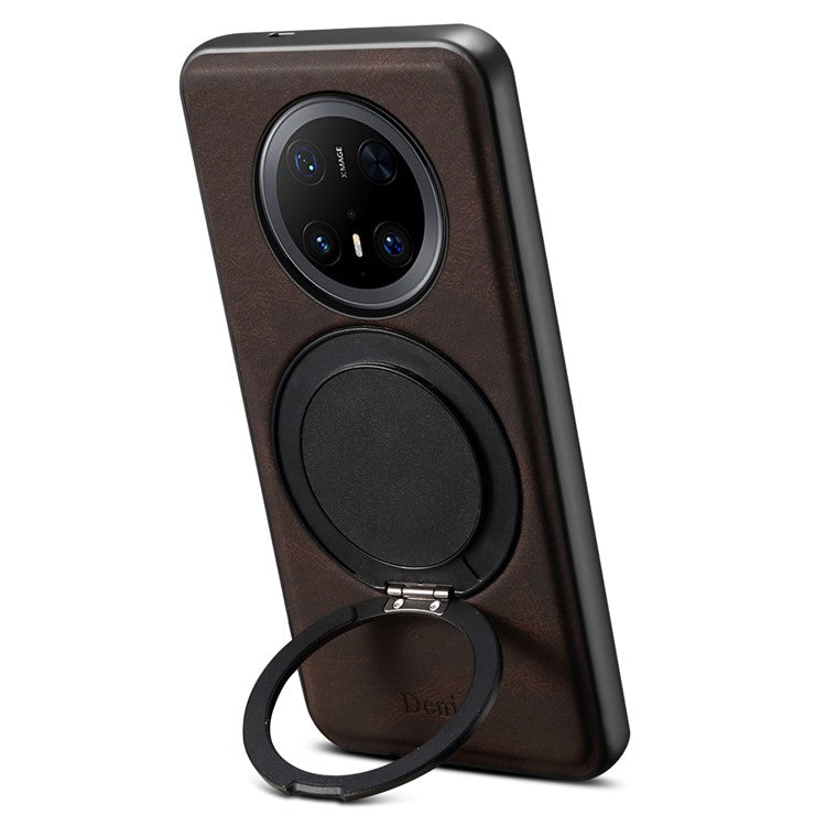 DENIOR A14 For Huawei Mate 70 Pro / Mate 70 Pro+ Magnetic Case Rotary Kickstand Leather PC TPU Phone Cover - Brown