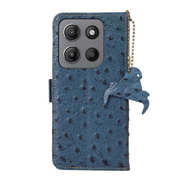 For Motorola Moto G15 4G / G05 4G Case RFID Blocking Genuine Cow Leather Phone Case Ostrich Texture - Blue