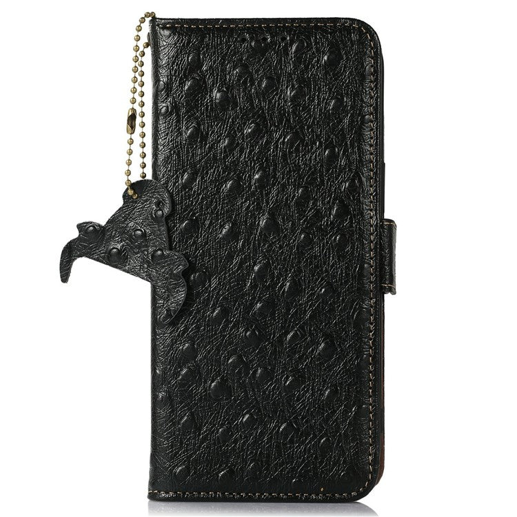 For Motorola Moto G15 4G / G05 4G Case RFID Blocking Genuine Cow Leather Phone Case Ostrich Texture - Black