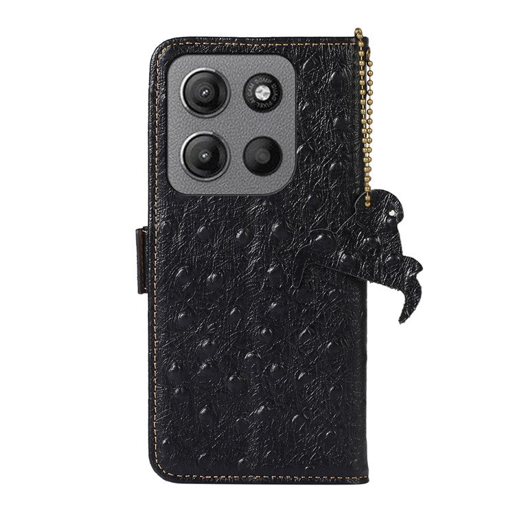 For Motorola Moto G15 4G / G05 4G Case RFID Blocking Genuine Cow Leather Phone Case Ostrich Texture - Black
