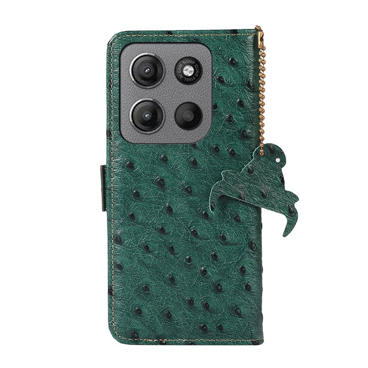 For Motorola Moto G15 4G / G05 4G Case RFID Blocking Genuine Cow Leather Phone Case Ostrich Texture - Green