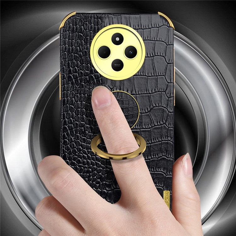 Kickstand Case for Xiaomi Poco C75 4G / 14R 5G / 14C 4G Crocodile Texture TPU + PU Electroplating Phone Cover - Black