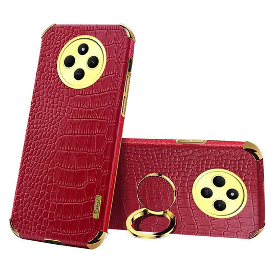 Kickstand Case for Xiaomi Poco C75 4G / 14R 5G / 14C 4G Crocodile Texture TPU + PU Electroplating Phone Cover - Red