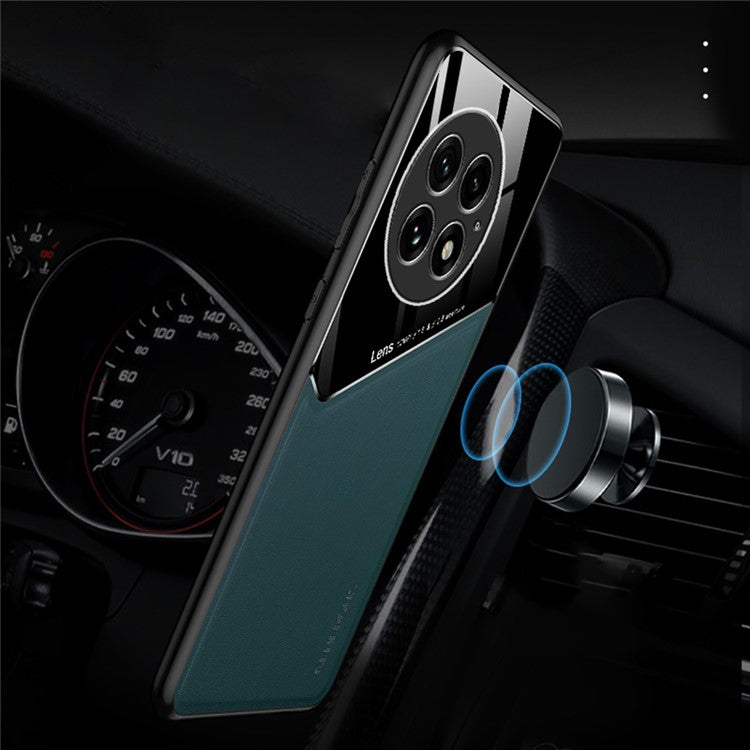 For OnePlus 13 Case Leather Coated PC+TPU Phone Back Cover - Green