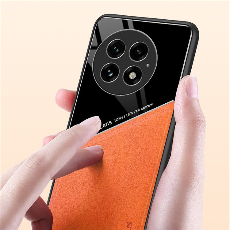 For OnePlus 13 Case Leather Coated PC+TPU Phone Back Cover - Orange