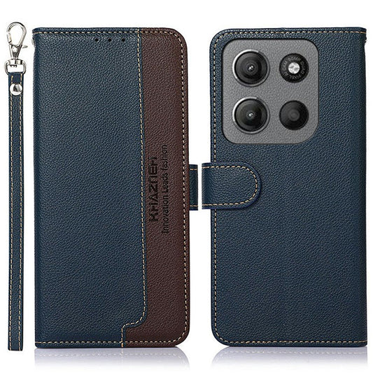 KHAZNEH For Motorola Moto G15 4G Case RFID Blocking Wallet PU Leather Phone Cover - Blue