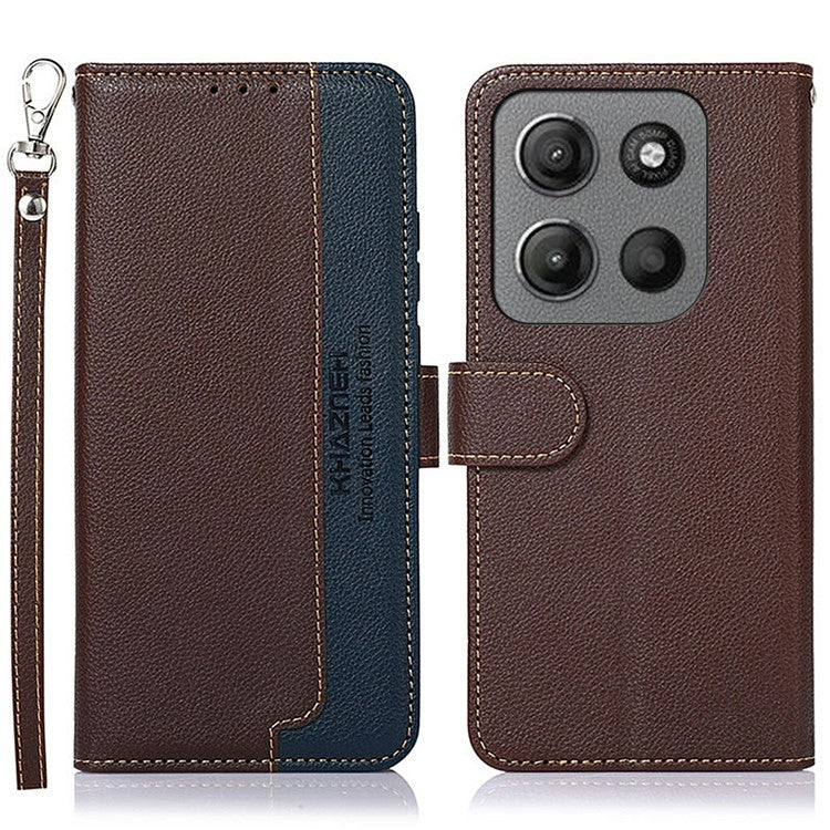 KHAZNEH For Motorola Moto G15 4G Case RFID Blocking Wallet PU Leather Phone Cover - Brown