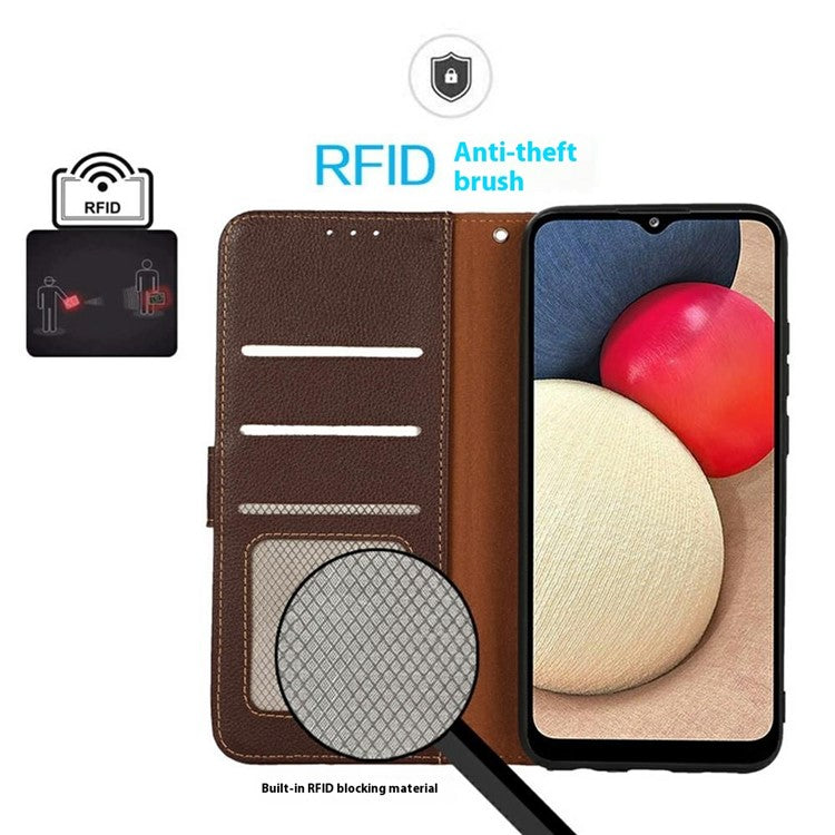 KHAZNEH For Motorola Moto G15 4G Case RFID Blocking Wallet PU Leather Phone Cover - Brown