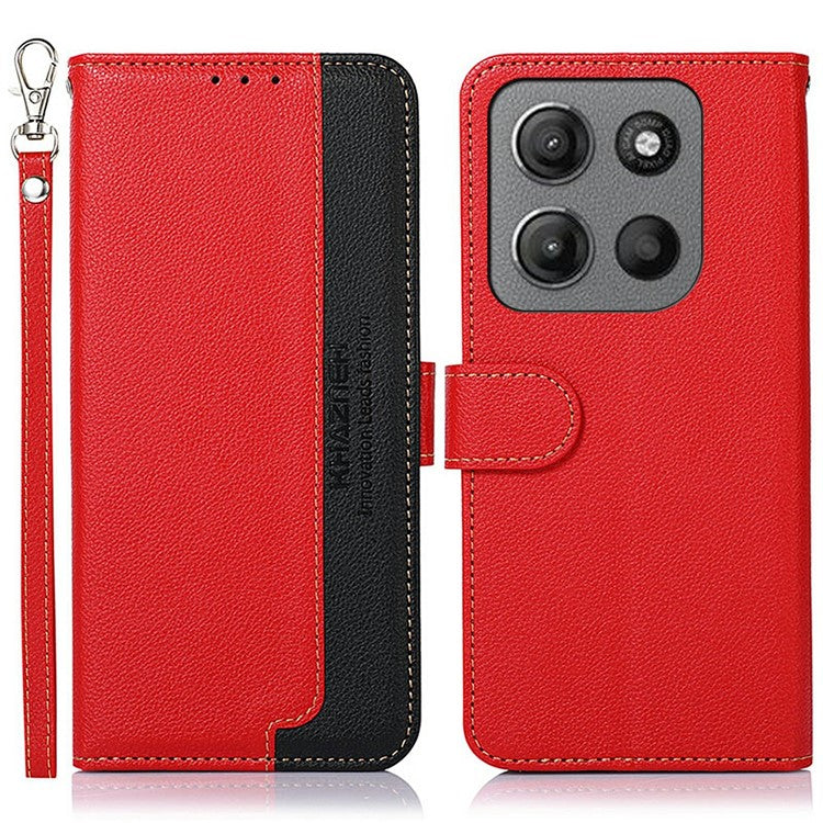 KHAZNEH For Motorola Moto G15 4G Case RFID Blocking Wallet PU Leather Phone Cover - Red