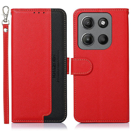 KHAZNEH For Motorola Moto G15 4G Case RFID Blocking Wallet PU Leather Phone Cover - Red