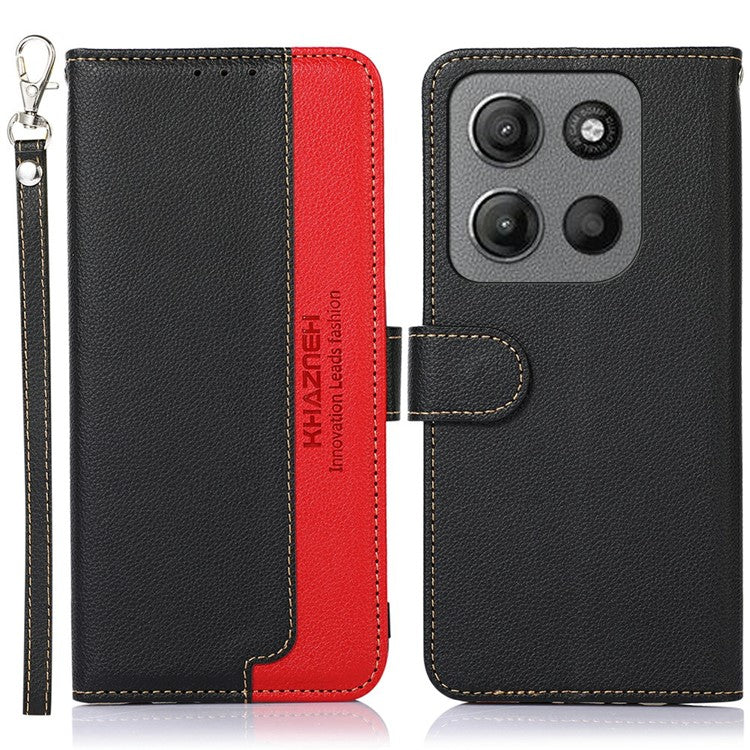 KHAZNEH For Motorola Moto G15 4G Case RFID Blocking Wallet PU Leather Phone Cover - Black