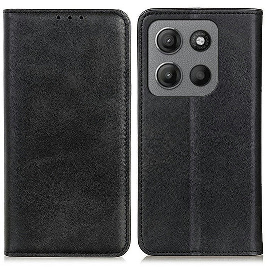For Motorola Moto G15 4G Case Split Leather Flip Wallet Phone Cover - Black