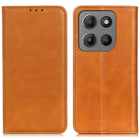 For Motorola Moto G15 4G Case Split Leather Flip Wallet Phone Cover - Brown
