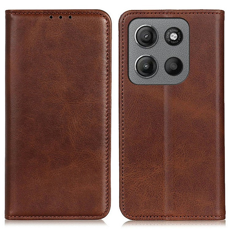For Motorola Moto G15 4G Case Split Leather Flip Wallet Phone Cover - Coffee