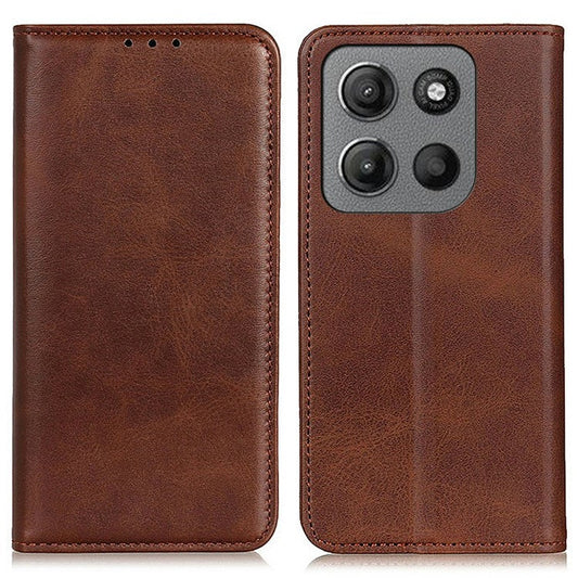 For Motorola Moto G15 4G Case Split Leather Flip Wallet Phone Cover - Coffee