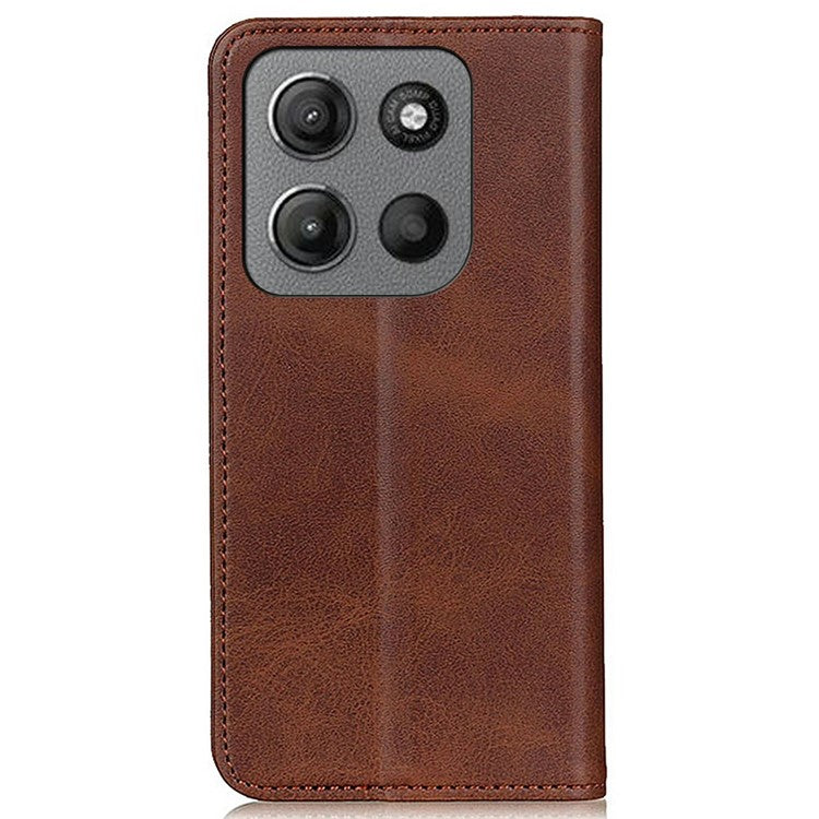 For Motorola Moto G15 4G Case Split Leather Flip Wallet Phone Cover - Coffee