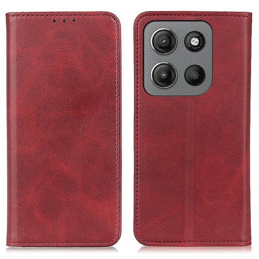 For Motorola Moto G15 4G Case Split Leather Flip Wallet Phone Cover - Red