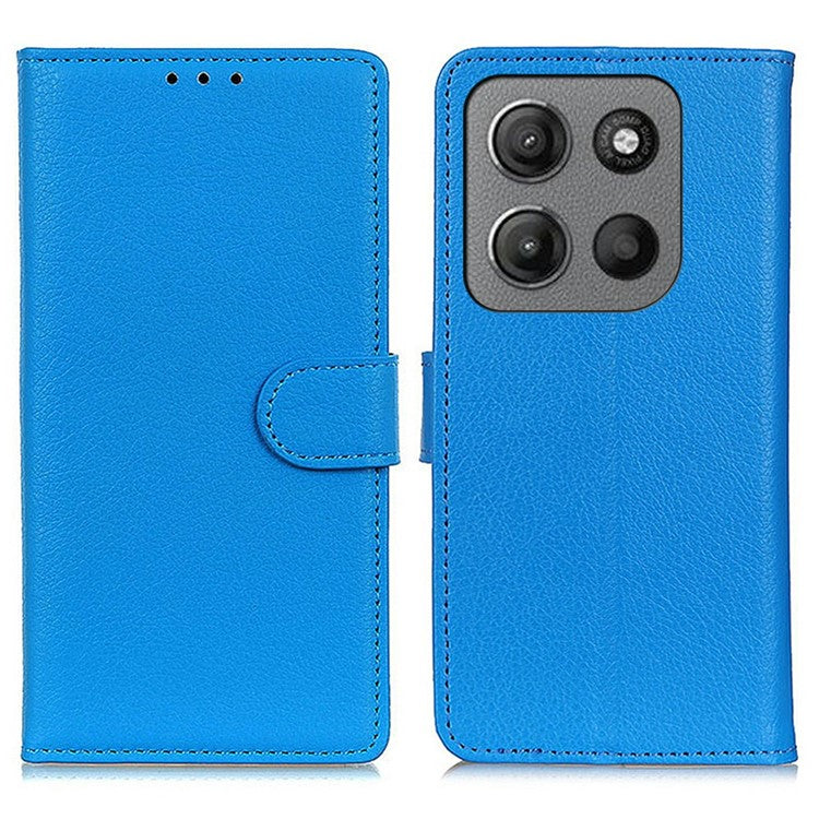 For Motorola Moto G15 4G Wallet Case PU Leather Phone Cover Litchi Texture - Blue