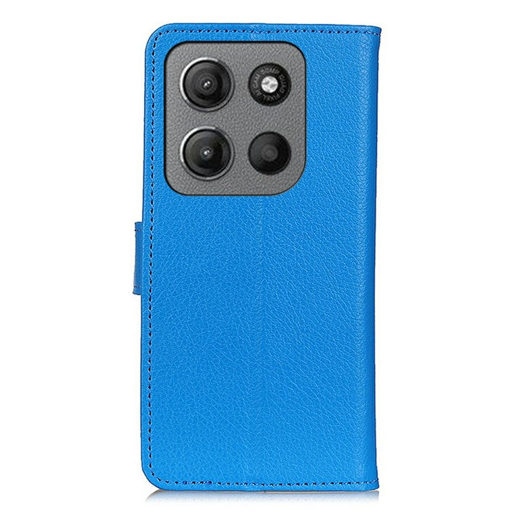 For Motorola Moto G15 4G Wallet Case PU Leather Phone Cover Litchi Texture - Blue