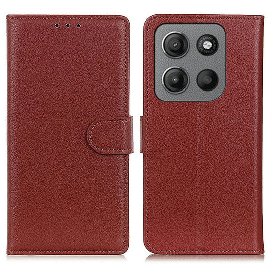For Motorola Moto G15 4G Wallet Case PU Leather Phone Cover Litchi Texture - Brown