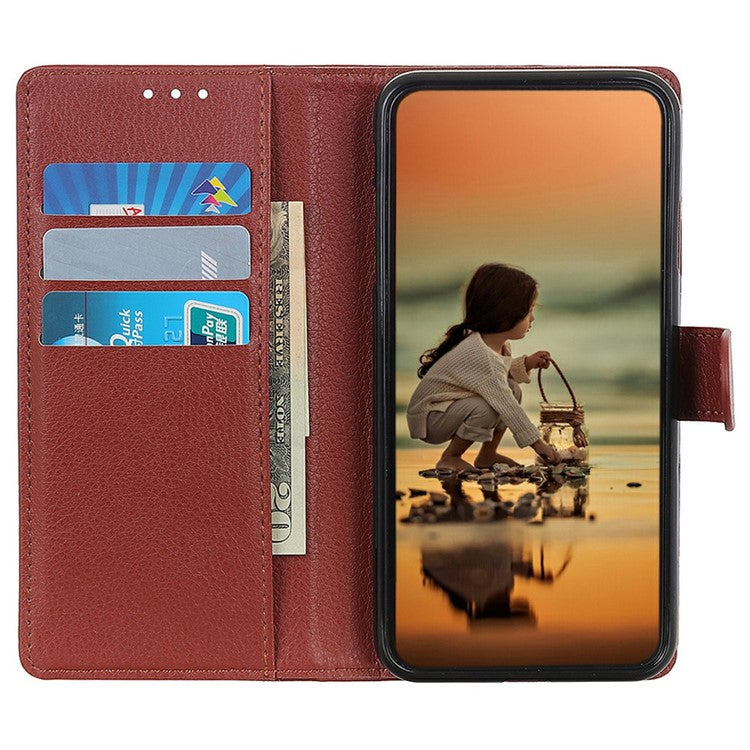 For Motorola Moto G15 4G Wallet Case PU Leather Phone Cover Litchi Texture - Brown