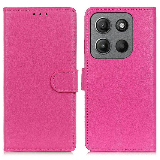 For Motorola Moto G15 4G Wallet Case PU Leather Phone Cover Litchi Texture - Rose