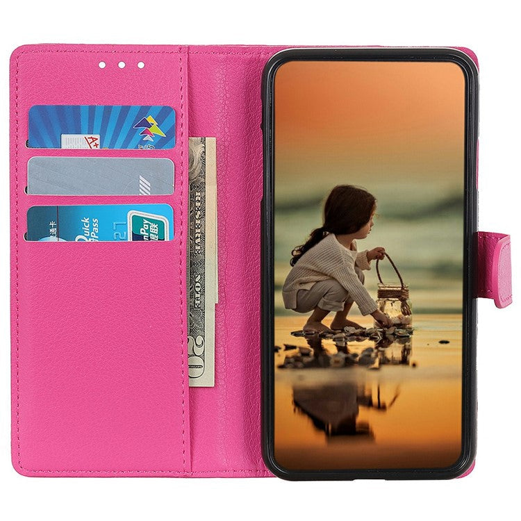 For Motorola Moto G15 4G Wallet Case PU Leather Phone Cover Litchi Texture - Rose