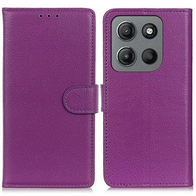 For Motorola Moto G15 4G Wallet Case PU Leather Phone Cover Litchi Texture - Purple