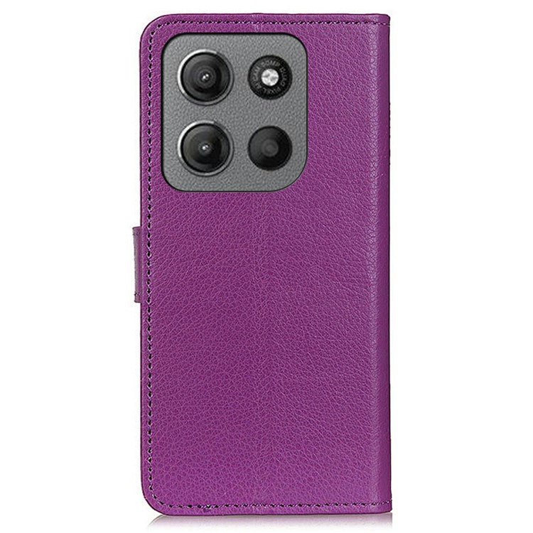 For Motorola Moto G15 4G Wallet Case PU Leather Phone Cover Litchi Texture - Purple