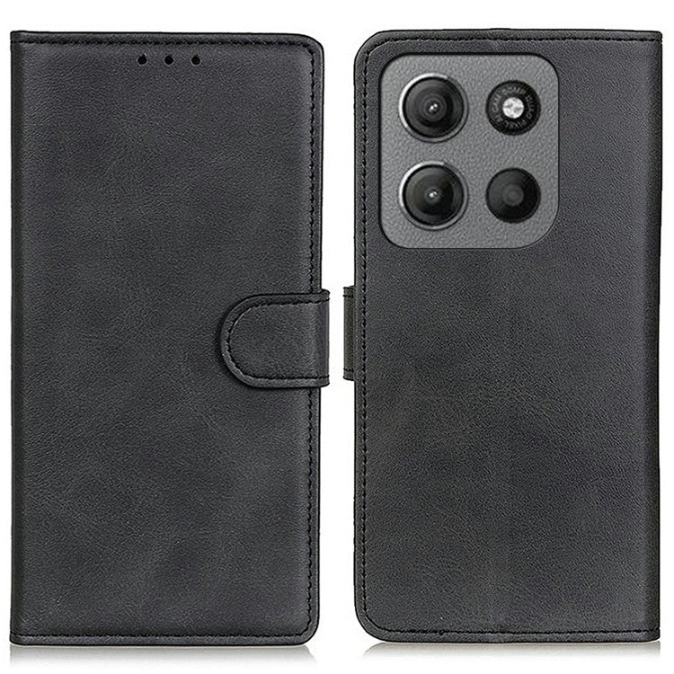 For Motorola Moto G15 4G Stand Wallet Case Cowhide Texture Leather Phone Cover - Black